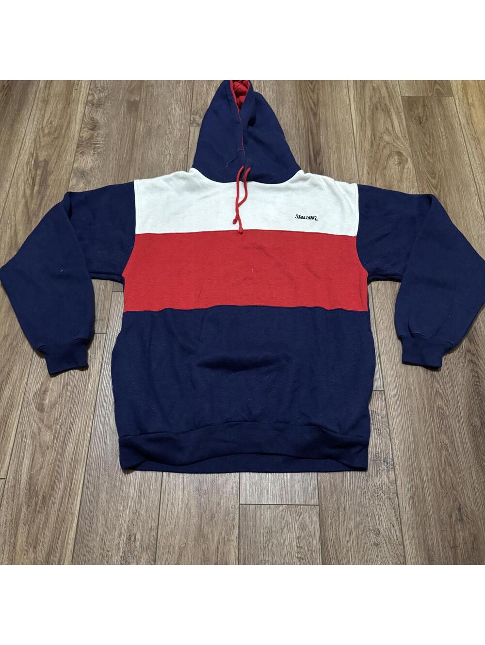 Vtg 90s Spalding Colorblock Hoodie Sweatshirt Large Acrylic